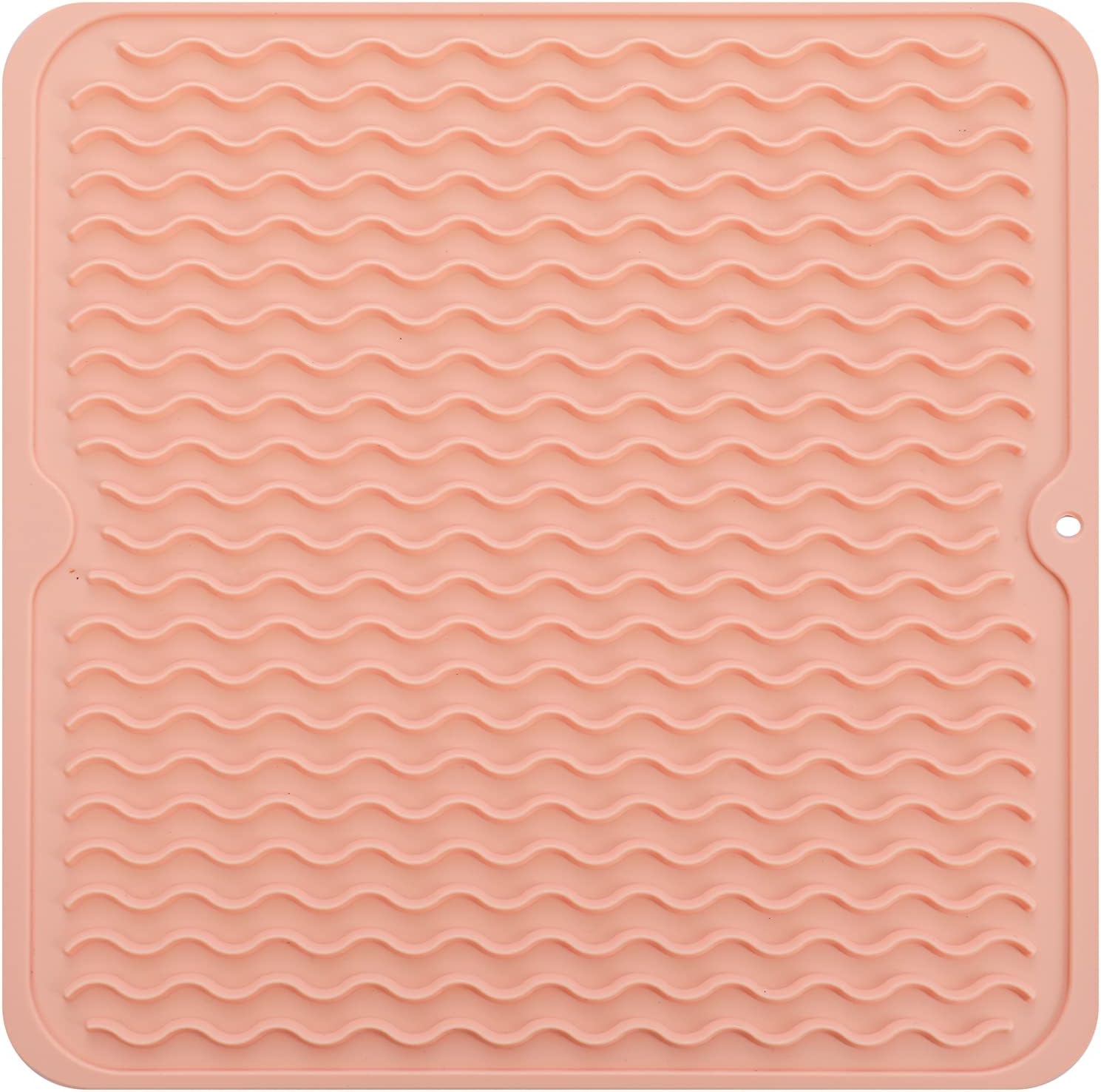 Silicone Dish Drying Mat for Multiple Usage,Easy clean,Eco-friendly,Heat-resistant Silicone Mat for Kitchen Counter or Sink,Refrigerator or Drawer liner Pink M 12 inches x 12 inches