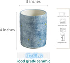 Stoneware Coffee Bar Utensil Holder Tea & Coffee Spoon & Stirrer Holder for Stir Stick Straw Teaspoon Holder Spoon Cup Small Utensil Jar (Sea blue)