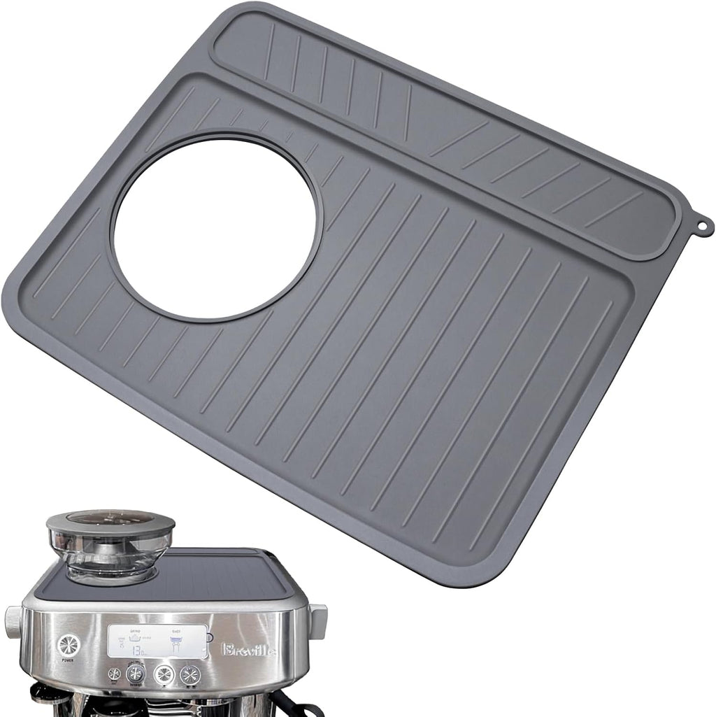 Coffee Mat for Breville 878/881, Espresso Tamper Mat, Food Grade Silicone Non-Slip, 11.42in x 9.53in, Waterproof Heat Resistant, Espresso Tamping Station for Espresso Machine Accessories (Grey)