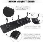 Wooden Coat Rack, Wall-Mounted Organizer for Closet, Entryway, Hallway, Foyer, Bedroom, Heavy Duty Double Hooks for Hanging Towels, Bags, Hats, Jackets, Key (Black, 3 Hooks)