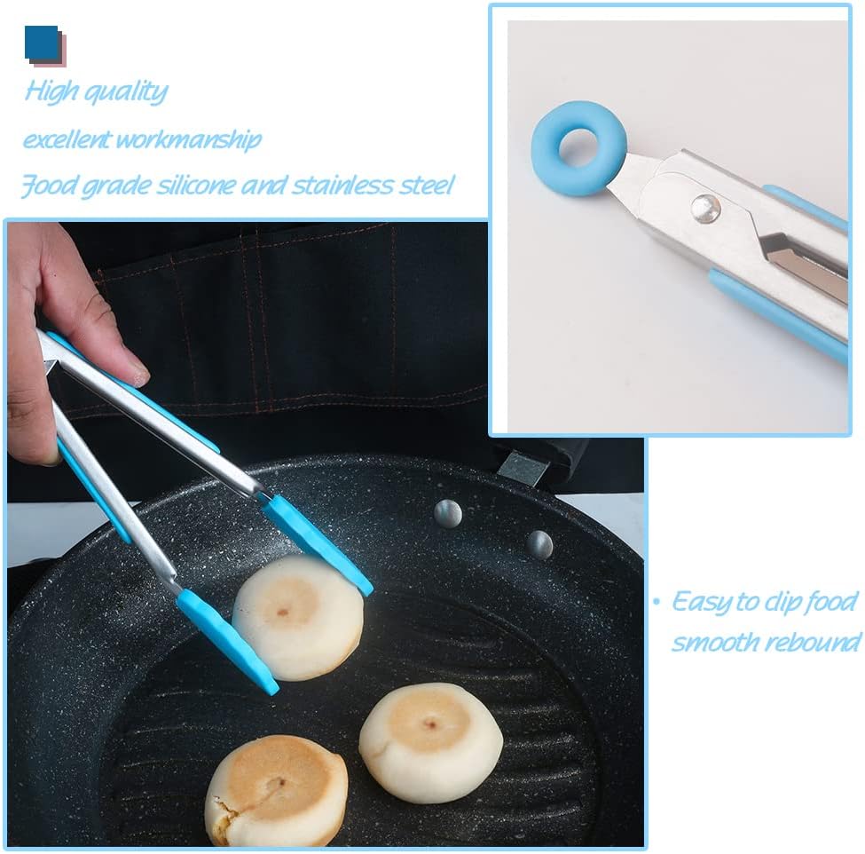 Mini Kitchen Utensil Set - Five-Piece Set, Tiny Silicone Kids Kitchen Tools - Whisk, Tongs, Spoon, Slotted Spatula - Blue