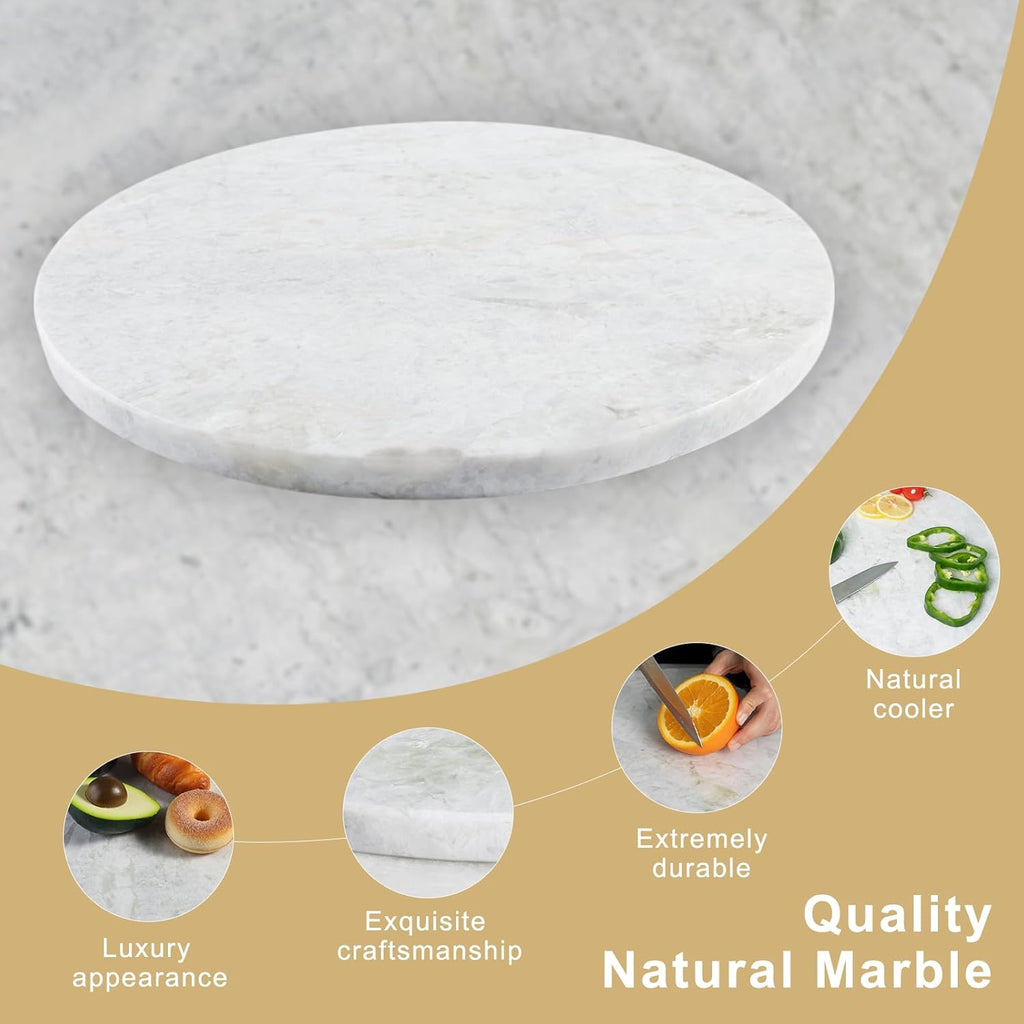 Koville Lighe Gray Marble Stone Cutting Board, Non-Stick Dough Pastry and Cutting Boards for Kitchen Counter, 16" Marble Cheese Board for Baking, Charcuterie, Trivet, Round Serving Slab for Countertop