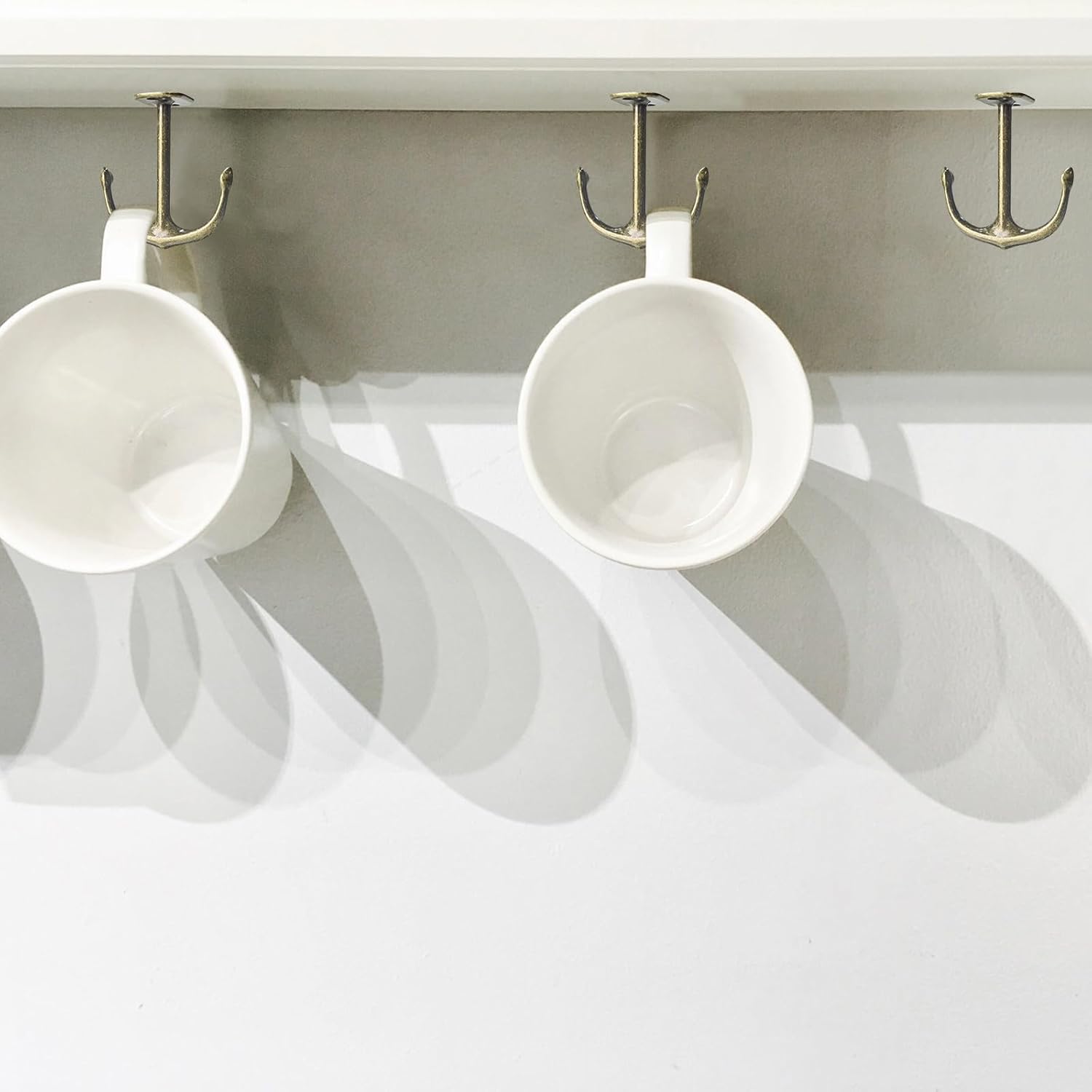 Anchor Shape Zinc Alloy Double Prong Ceiling Hooks, 4-Pack Under Shelf Coat Hooks Hanging Towel Robe Clothes Cap Bathroom Kitchen Cabinet Garage Use (Bronze)