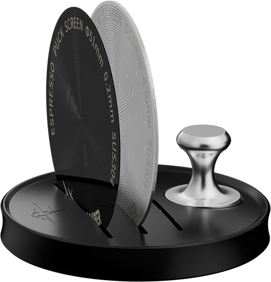 MHW-3BOMBER 51mm Espresso Puck Screen - 0.2mm Ultra Thin Espresso Puck - Metal Reusable Coffee Filter for Portafilter Basket 51mm - Puck Screen with Stand 3 Pack FG7050-OS