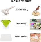 Time-Saver Pizza Dough Roller Docker - Dough Blistering Killer - Buy One Get Three (Pizza Cutter and Pastry Scraper) - Gift Package
