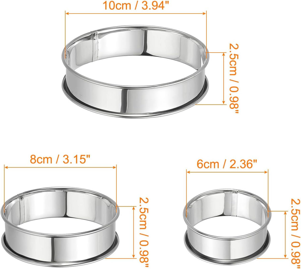 HARFINGTON 9pcs Crumpet Rings 2.36" 3.15" 3.94" Nonstick Round Cake Ring Stainless Steel Double Rolled English Pastry Rings for Kitchen Baking Crumpet Dessert, Silver