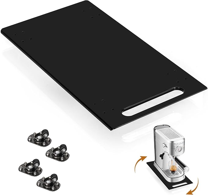 360° Sliding Tray for Coffee Maker & Kitchen Appliances - Silent Rubber Wheels, Acrylic Organizer Tray for Under Cabinet - Space Saving Countertop Accessory, 7.6x14 Inch (Black)