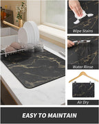 AMOAMI Coffee Mat Hide Stain Rubber Backed Absorbent Dish Drying Mat for Kitchen Counter-Coffee Bar Accessories, Black & Gold, 17"X31.5"