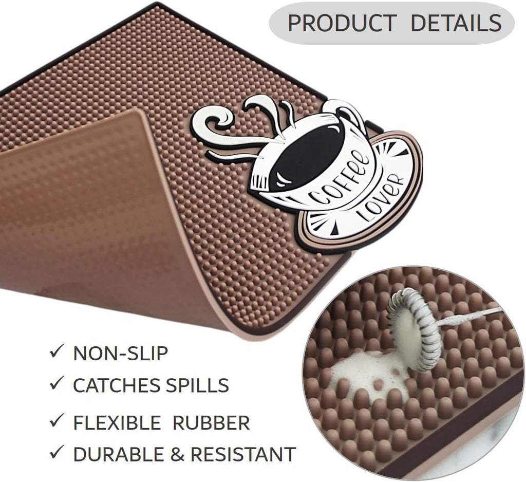Mat for Coffee Bar 16"x12" – 0.30in Thick Non-Slip Rubber Countertop Protector, Spill-Proof Durable Kitchen Counter Mat. Glass Drying, Barista Coffee Bar Accessories.