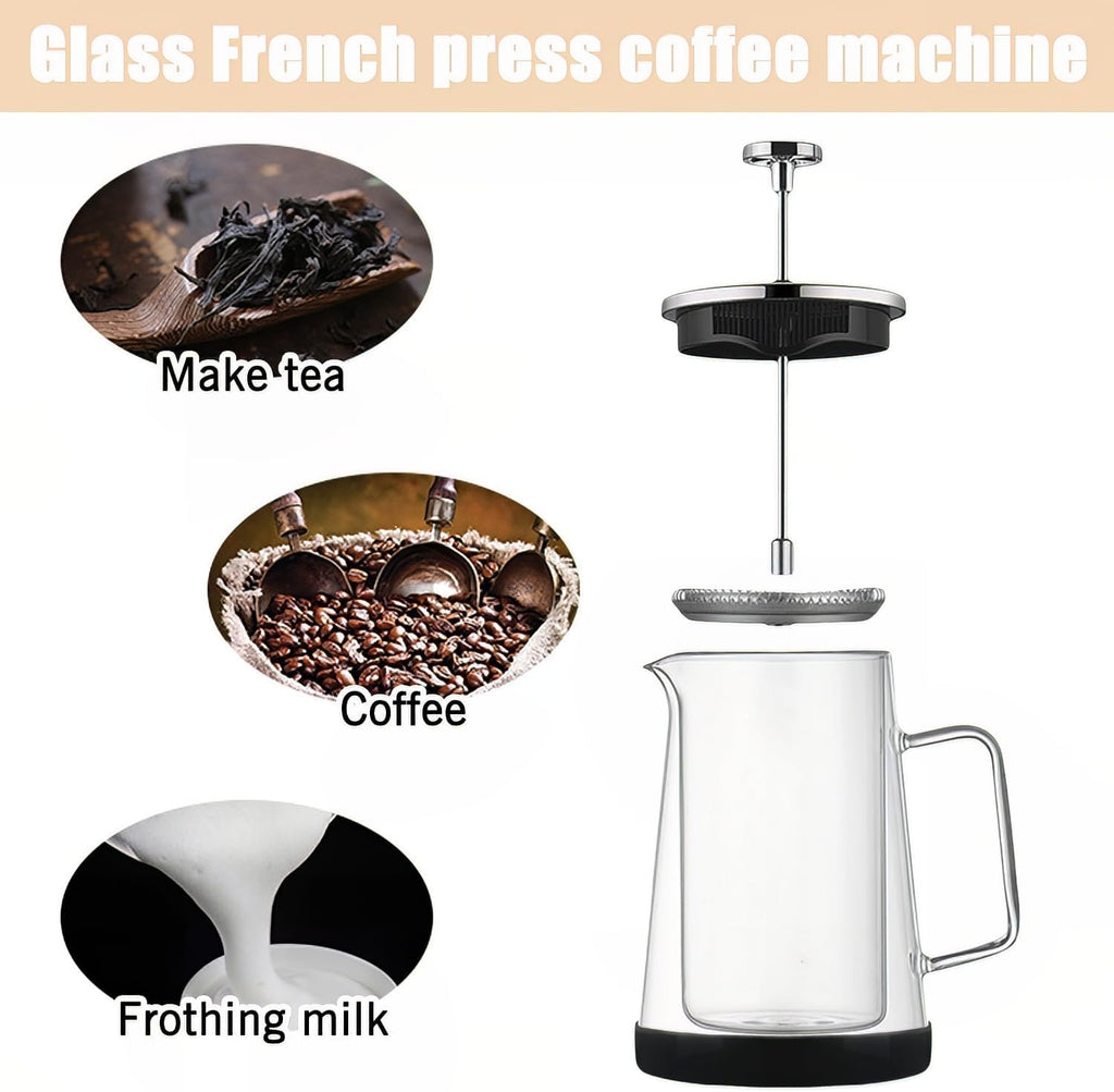 French Press Coffee Maker 34Oz - Double-Wall Insulated Borosilicate Glass - Ergonomic Handle - Coffee Gift - Tea & Coffee Press