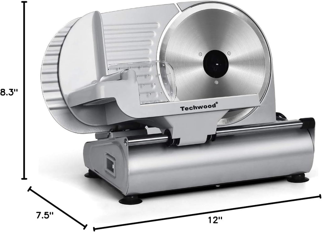 Meat Slicer, Techwood 200W Electric Food Slicer with Removable 9” Stainless Steel Double Blade, Silver