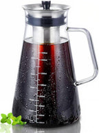 Aquach Airtight Cold Brew Coffee (Iced Tea) Maker 51oz/1.5L, BPA-Free, Durable Borosilicate Glass Pitcher and Stainless Steel Fine-Mesh Filter, Dishwasher Safe, Spill-proof, 6 Cups Capacity