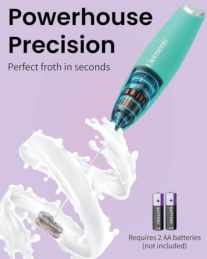 Elementi Electric Stirrer for Powder Drinks - Protein Powder Mixer for Drinks - Coffee Stirrers Electric Mini Whisk for Mixing - Greens Drink Mixer Wand (Mint Green)