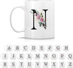 Retreez Initial A-Z Floral Botanical Bouquet Alphabet Monogrammed Monogram Mug 11 Oz Ceramic Tea Coffee Mugs - Appreciation Thank You Wedding Birthday Gifts for her friend coworker sister - N Initial