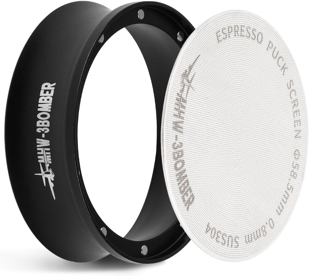 MHW-3BOMBER 58mm Espresso Dosing Funnel & Puck Screen Set, Magnetic Dosing Rring & Reusable Filter kit Compatible with 58mm Bottomless Portafilter, Coffee Dosing Ring with Eppresso Puck DR7013-OS