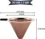 Small Size Pour Over Coffee Filter Dripper, Stainless Steel Metal Cone Drip Coffee Filter, Paperless and Permanently Reusable, Double Mesh Coffee,Tea Filter for 1-2 Cups