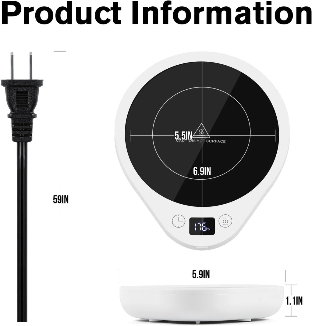 PUSEE Coffee Mug Warmer - Electric Large Candle Warmer Plate with 4H Auto Shut Off, 3-Temp Settings Cup Heater for Desk, Tea, Milk, Cocoa