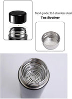 Mother of Pearl Design Stainless Steel Water Bottle with Tea Infuser Strainer 17 oz Leakproof Screw Cap Wide Mouth Double Wall Vacuum Insulated Travel Sport Water Flask Thermo Mug (Hangeul Black)