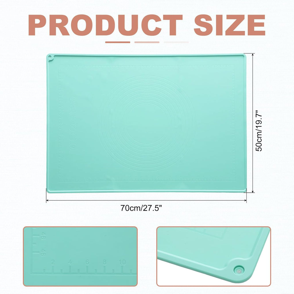 uxcell Silicone Pastry Mat, 27.5" x 19.7" Silicone Baking Mat with Measurements, Non-Stick Dough Rolling Mat for Making Pastry Cookies Bread Pizza Green