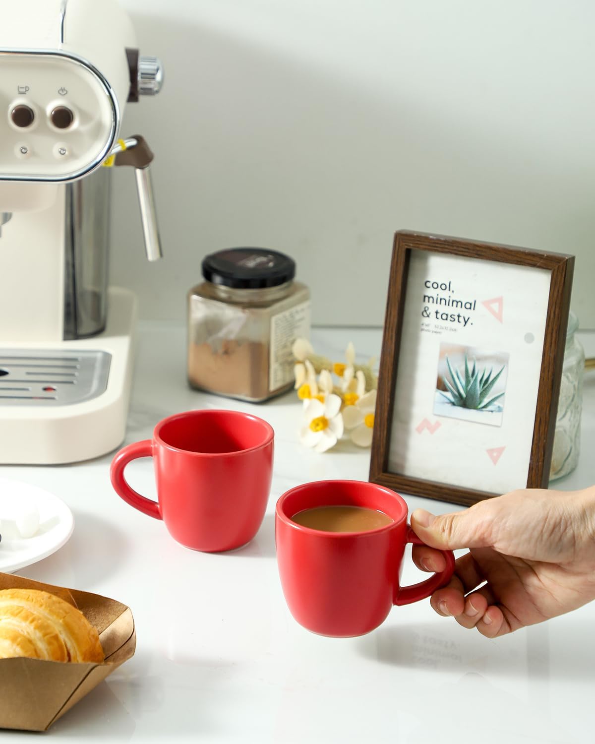 Hasense Espresso Cups Set of 4 Perfect for Demitasse, Cappuccino, Tea Bag and Juice, 5 Ounce Ceramic Stackable Mini Coffee Mugs Suit for Espresso Machine and Coffee Maker, Red