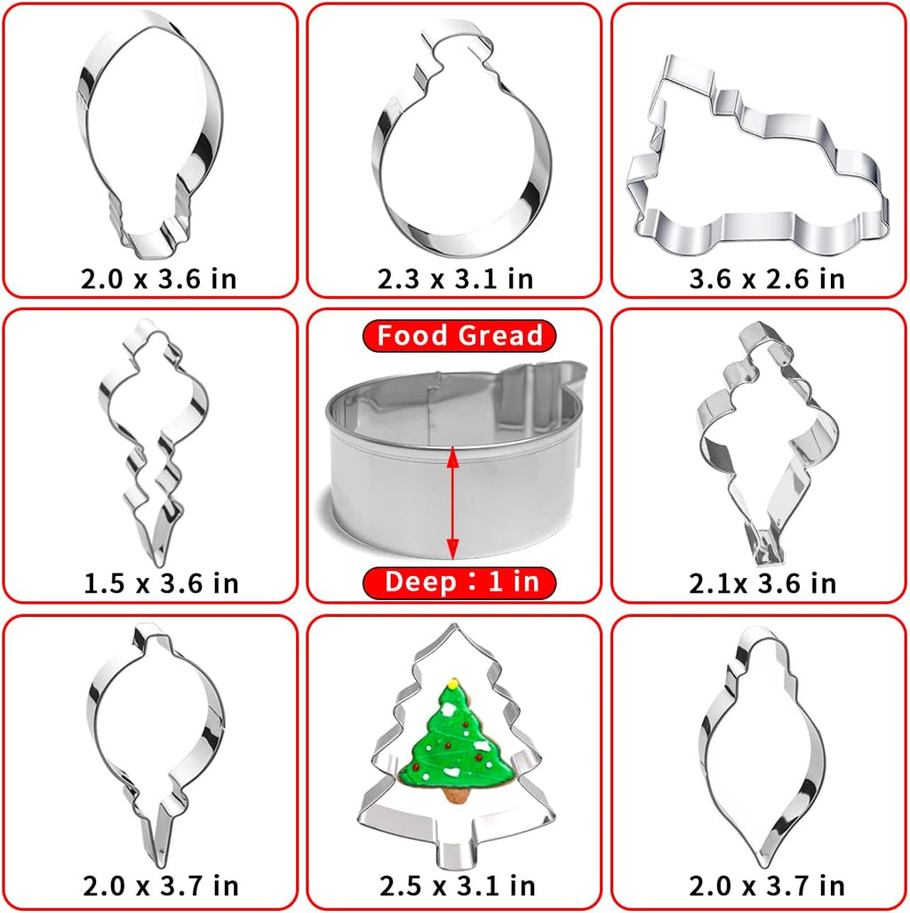 Christmas Ornament Cookie Cutters 8Pcs, Large Cookie Cutters Sturdy Stainless Steel Fondant Dough Cutters for Baking Christmas Decoration