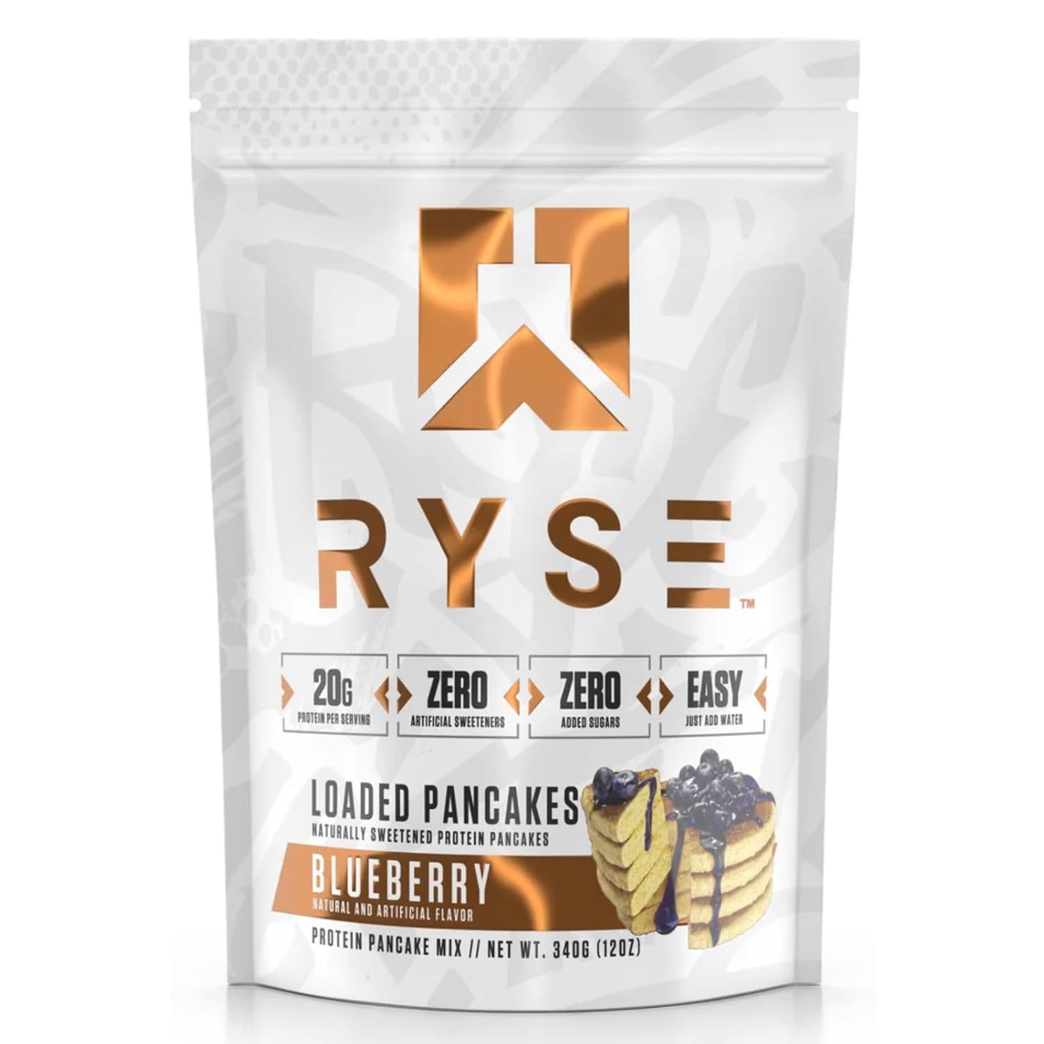 RYSE Loaded Protein Pancake & Waffle Mix - Blueberry - Naturally Sweetened Breakfast with 21g Protein, 3g MCTs and 2g Fiber - No Added Sugar - High Protein Snack for Clean Energy - 6 Servings