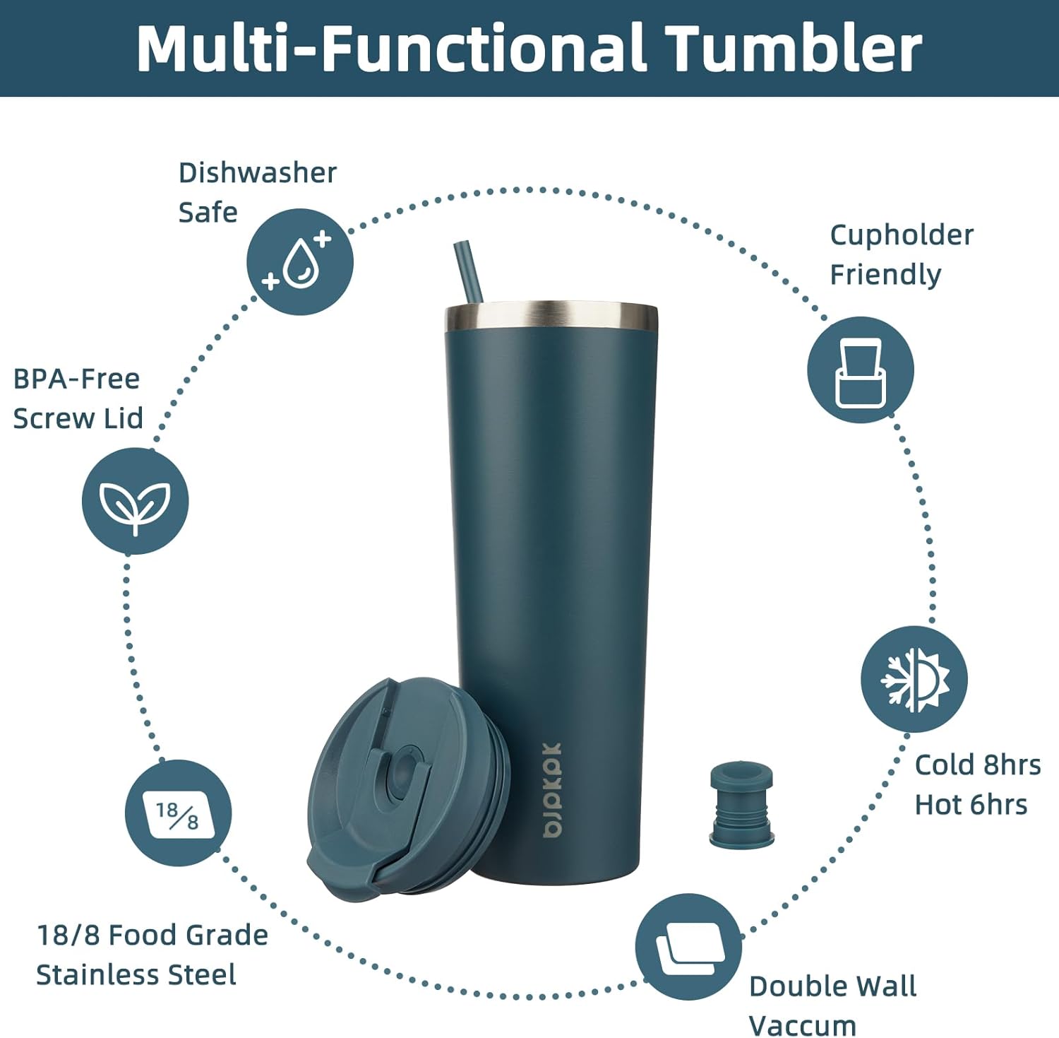 BJPKPK 30oz Stainless Steel Insulated Tumbler With lid And Straw Travel Coffee Thermal Tumblers Cup For Women And Men,Navy Blue