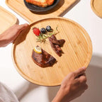 Round Bamboo Tray, Wood Serving Tray, Wooden Platter, Wood Charcuterie Board, Decorative Tray for Coffee Table,13.8 inch