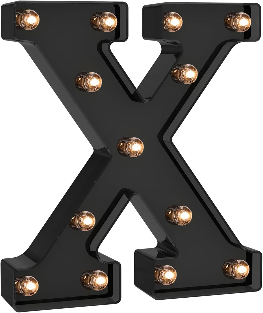 Foaky Black LED Letter Lights for Room Decor - Bedroom Wall Decor, Alphabet Lights for Home, Wedding, Party - Battery Operated （X）