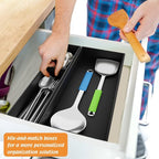 Black Bamboo Drawer Organizer - Silverware&Utensil Holder Organizer for Kitchen Drawers, Multi-Use Drawer Dividers Boxes for Bathroom Counter，Cabinet, Garage, Office Desk, Makeup, Jewelry (6"3"2.5")