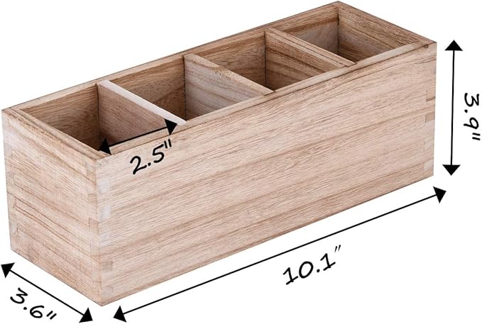 WuGeShop Wood Cutlery Caddy, Kitchen Utensil Organizer with 4 Compartments, Silverware Storage Kitchen Countertop Flatware Organizer
