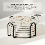 Absorbent Coaster Set of 6 with Holder, Drink Coasters for Coffee Table, Kitchen, Home Decor, Cute Ceramic Round Coasters, Alternative to Silicone, Cork or Glass Coaster (Sunset with Black Holder)