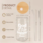 Christian Inspiration16oz Can Glass Tumbler with Bamboo Lid & Straw, Inspirarional Iced Coffee Cup for Women Girls, Religious Gift for Birthday Christmas