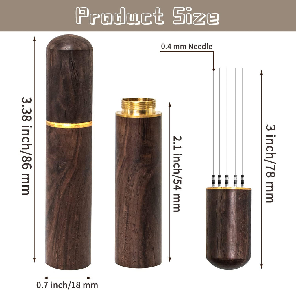 Espresso Coffee Stirrer, Espresso Distribution Tool Coffee Stirring Tool,Professional Barista Hand Needle Type Distribution Tool 5 Needles 0.4mm Natural Wood Handle and Stand