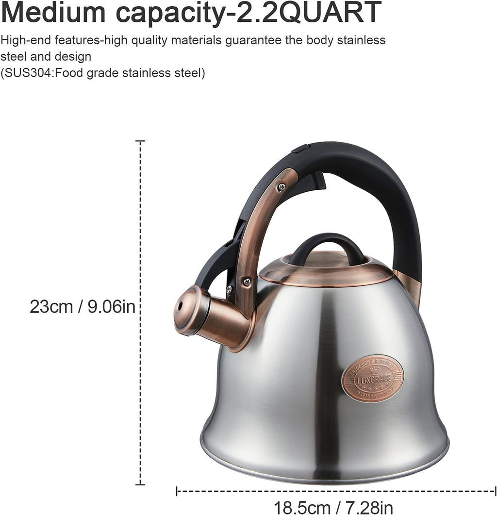 Tea Kettle -2.2 Quart Tea Kettles Stovetop Whistling Teapot Stainless Steel Tea Pots for Stove Top Whistle Tea Pot