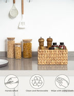 StorageWorks Hand-Woven Wicker Silverware Organizer - Water Hyacinth Cutlery Holder for Countertop with Handle (1-Pack)