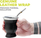 BALIBETOV Leather & Glass Yerba Mate Gourd Set (Mate Cup) with Yerba Mate Bombilla