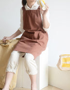 Soft Cotton Linen Apron for Women - Non-tie Cross Back Apron with Pockets, Great for Florist and Kitchen
