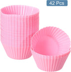 uxcell 42Pcs Silicone Cupcake Liners, Non-Stick Baking Cups, for Cooking Eggs, Baking Muffins and Make a Cake(Pink)