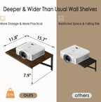 DINZI LVJ Deep Floating Shelves, 16"W x 12"D Wall Shelves Set of 2, Wide Display Shelf Wall Mounted with Brackets, Easy-to-Install Floating Bookshelf for Living Room, Bathroom, Bedroom, Rustic Brown