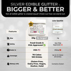 Bulk 20g Silver Edible Glitter for Drinks | Premium Edible Glitter for Cakes, Cocktails, Silver Cake Decorating Decorations Food Grade, Vegan, Kosher, Halal, Gluten Free - Made in USA