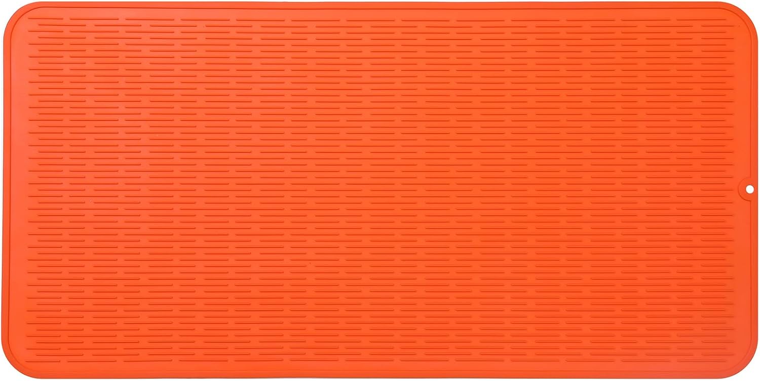 Silicone Dish Drying Mat for Multiple Usage,Easy clean,Eco-friendly,Heat-resistant Silicone Mat for Kitchen Counter or Sink,Refrigerator or Drawer Liner Orange 5XL 36inches x 18inches