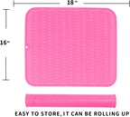Silicone Dish Drying Mat for Multiple Usage,Easy clean,Eco-friendly,Heat-resistant Silicone Mat for Kitchen Counter or Sink,Refrigerator or Drawer Liner Rose XL 18 inches x 16 inches
