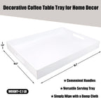 White Serving Tray for Coffee Table, Rectangular Plastic Decorative Tray with Handles for Entertaining, Outdoor Patio, Living Room, Ottoman, Bathroom Counter, 11.8”*15.7”*1.6”