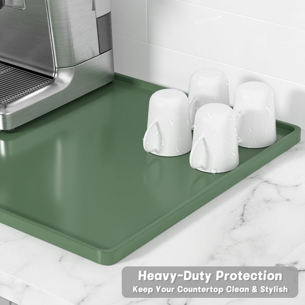 Rnivvi Silicone Coffee Mat, 16" x 24" Waterproof Raised Edge Coffee Bar Mats for Espresso Machine Station Accessories, Heat Resistant Dish Drying Pad for Kitchen Counter, Rubber Bar Decor Pad, Green