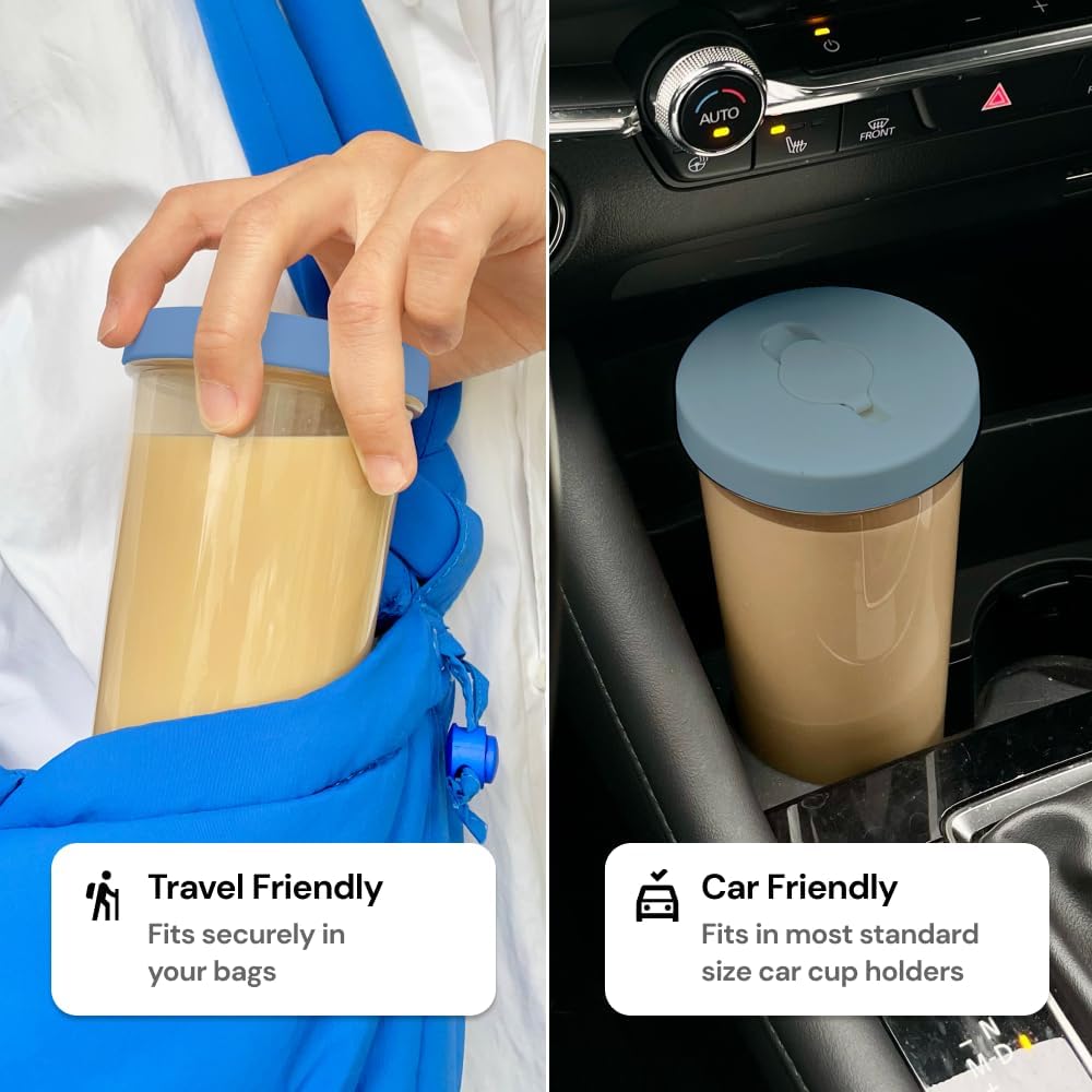 Dodoko Reusable 24 oz Bubble Tea Cup with Lid and Straw - Iced Coffee Cup - Smoothie Tumbler to Go - Breeze Blue