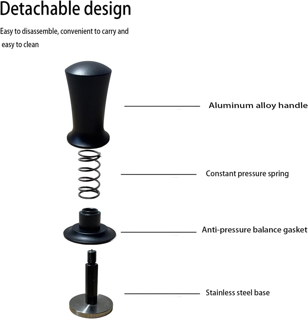 53mm Espresso Tamper, Premium Barista Coffee Tamper with Calibrated Spring, Stainless Steel Base, for Breville Series 54mm Portafilter Basket, Adjustable Depth, Espresso Manual Tamper (Black)