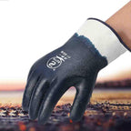 Oil Resistant Gloves, Nitrile Fubber Fully Coated Cotton Safety Work Gloves, Acid Alkali Resistant, for Men & Women Large, Blue (Pack of 12)