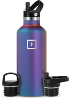 IRON °FLASK Camping & Hiking Hydration Canteens - 3 Lids (Narrow Straw Lid) Leak Proof Vacuum Insulated Stainless Steel - Hot & Cold Double Walled Sports Water Bottle - Aurora, 32 Oz
