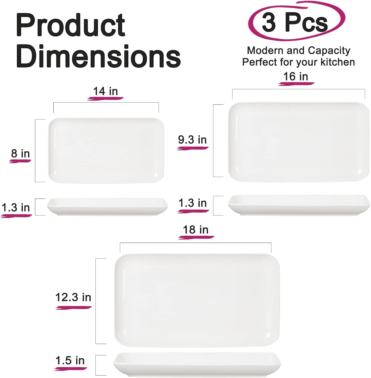 DELLING Serving Platter, 18/16/14inch Large Serving Tray, Serving Platters for Snacks, Fruit, Turkey, Dessert, Serving Trays for Entertaining at Parties and Weddings, Microwave Dishwasher Oven Safe